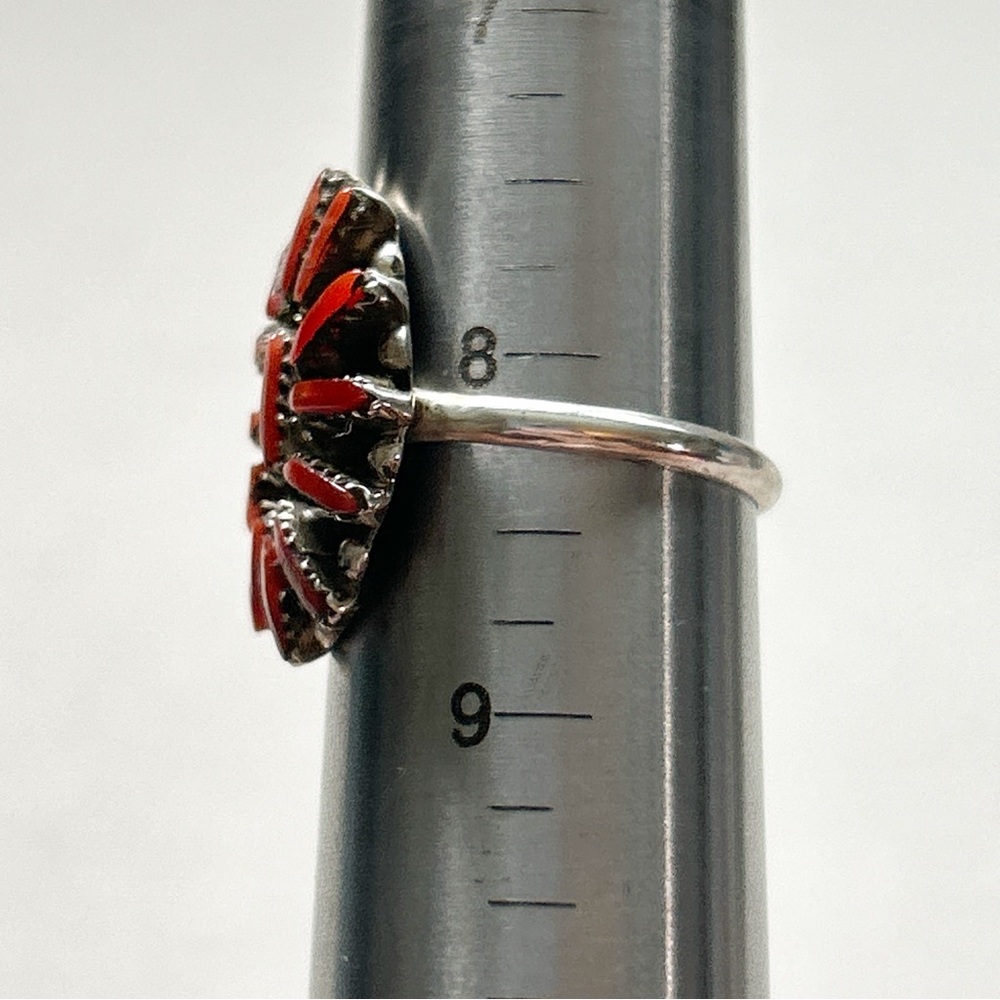 Vintage Southwestern Red Coral Needlepoint Cluster Sterling Silver Ring - Picture 11 of 11